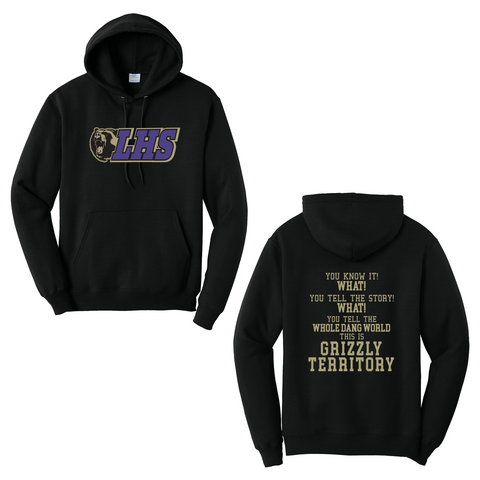**SALE** LASSEN FOOTBALL - GRIZZLY CHANT - Port & Co™ Core Fleece Pullover Hooded Sweatshirt. PC78H