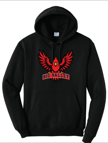 BIG VALLEY CARDINALS - PC78H  Port & Co™ Core Fleece Pullover Hooded Sweatshirt - FLYING CARDINAL DESIGN