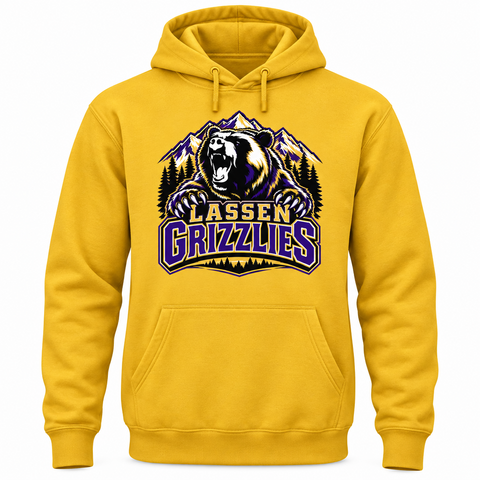 LASSEN GRIZZLIES - Gold Rush - Port & Co® Core Fleece Pullover Hooded Sweatshirt. PC78H