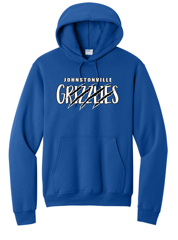 JOHNSTONVILLE GRIZZLIES - PC78H  Port & Co® Core Fleece Pullover Hooded Sweatshirt CLAW MARK DESIGN