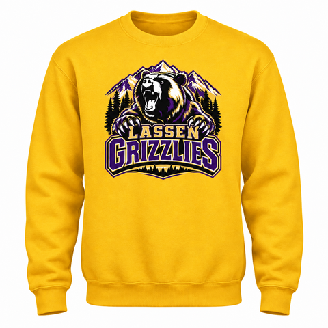 LASSEN GRIZZLIES - Gold Rush - Port & Co® Core Fleece Crewneck Sweatshirt. PC78